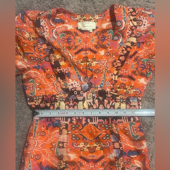 Anthropologie Orange and Red Puff Sleeve Maxi Dress Size 2 Boho - Picture 9 of 10